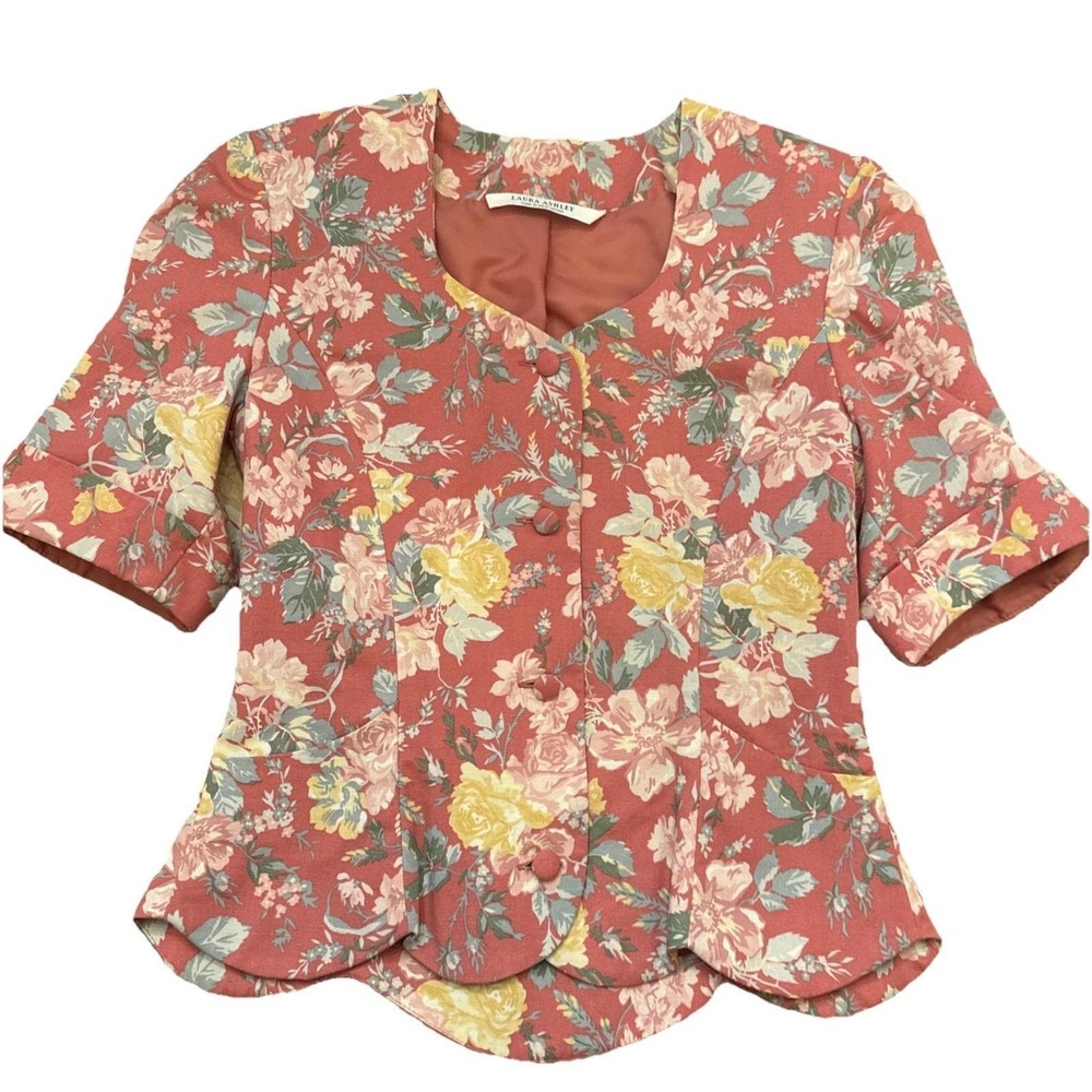 Vtg Laura Ashley Floral Top Suit Jacket Sz 6 Great Britain Puff Sleeve Coquette